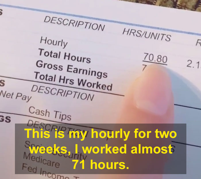 Mom Shares A TikTok Of Her $9.28 Paycheck After Working For 70 Hours As A Waitress Mom Shares A TikTok Of Her $9.28 Paycheck After Working For 70 Hours As A Waitress