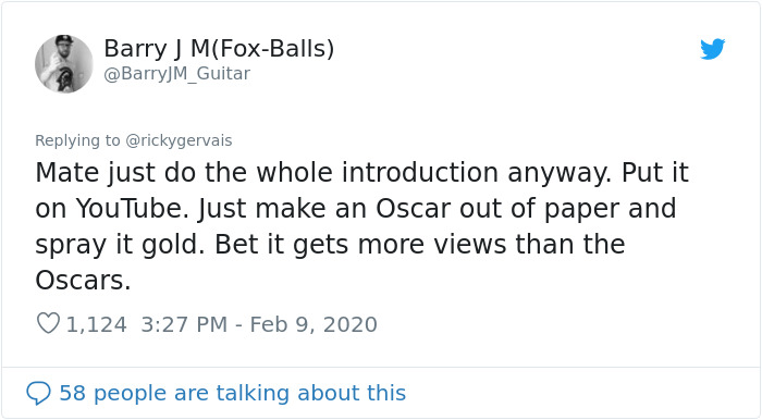 Someone Asks Ricky Gervais For His Opinion On The Oscars, The Comedian Doesn’t Hold Back And Roasts Celebs Once Again Someone Asks Ricky Gervais For His Opinion On The Oscars, The Comedian Doesn’t Hold Back And Roasts Celebs Once Again