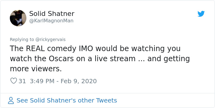 Someone Asks Ricky Gervais For His Opinion On The Oscars, The Comedian Doesn’t Hold Back And Roasts Celebs Once Again Someone Asks Ricky Gervais For His Opinion On The Oscars, The Comedian Doesn’t Hold Back And Roasts Celebs Once Again