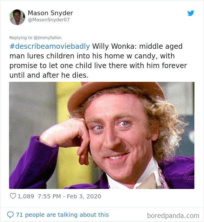 Jimmy Fallon Asks People To Sum Up Famous Movies Badly, And Twitter Delivers (35 Pics) Jimmy Fallon Asks People To Sum Up Famous Movies Badly, And Twitter Delivers (35 Pics)