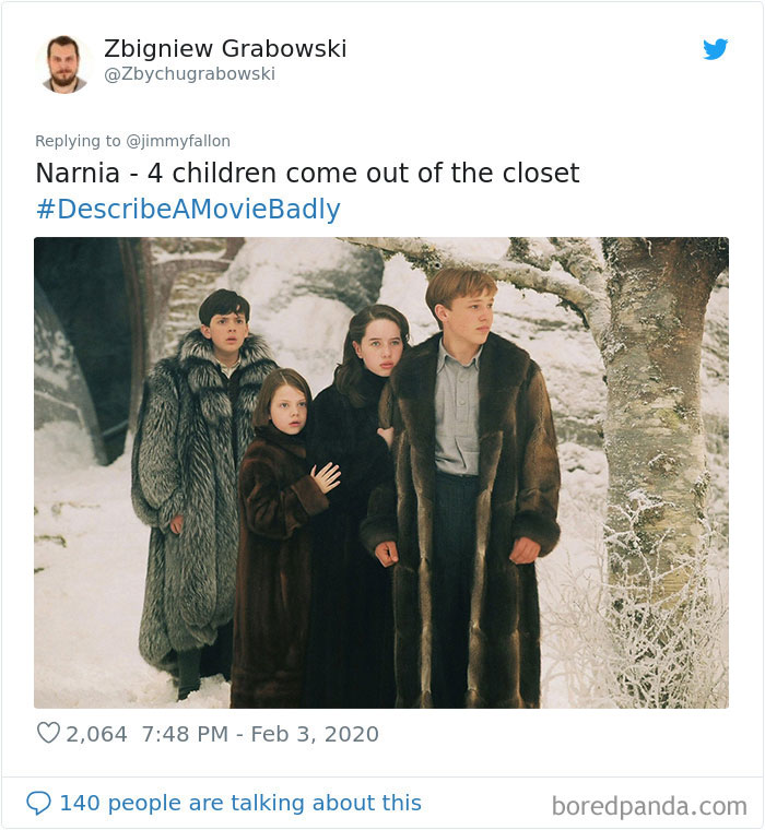 Jimmy Fallon Asks People To Sum Up Famous Movies Badly, And Twitter Delivers (35 Pics) Jimmy Fallon Asks People To Sum Up Famous Movies Badly, And Twitter Delivers (35 Pics)