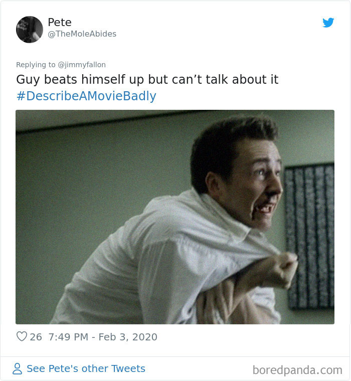 Jimmy Fallon Asks People To Sum Up Famous Movies Badly, And Twitter Delivers (35 Pics) Jimmy Fallon Asks People To Sum Up Famous Movies Badly, And Twitter Delivers (35 Pics)