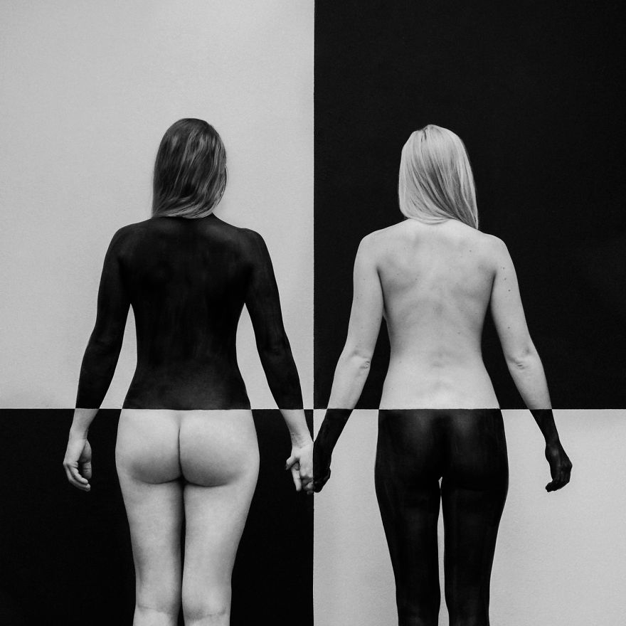 I Create An Abstract Illusion Using Only Black And White Bodypainting