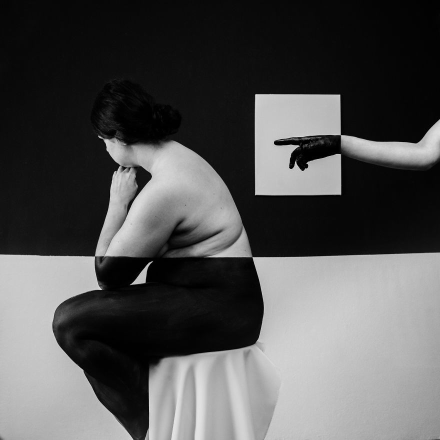 I Create An Abstract Illusion Using Only Black And White Bodypainting