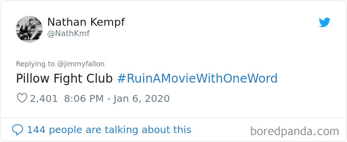 Jimmy Fallon Asks People To Ruin Movies With One Word And Here Are 55 Hilarious Responses Jimmy Fallon Asks People To Ruin Movies With One Word And Here Are 55 Hilarious Responses