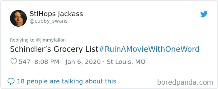 Jimmy Fallon Asks People To Ruin Movies With One Word And Here Are 55 Hilarious Responses Jimmy Fallon Asks People To Ruin Movies With One Word And Here Are 55 Hilarious Responses