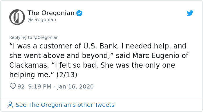 US Bank’s Mistake Leaves Guy Broke On Christmas So This Kind Employee Helps Him Out, Gets Fired For It US Bank’s Mistake Leaves Guy Broke On Christmas So This Kind Employee Helps Him Out, Gets Fired For It
