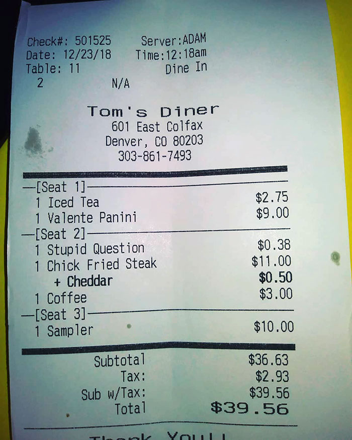 This Diner Has ‘Stupid Question’ On Their Menu And Charges 38 Cents For It This Diner Has ‘Stupid Question’ On Their Menu And Charges 38 Cents For It