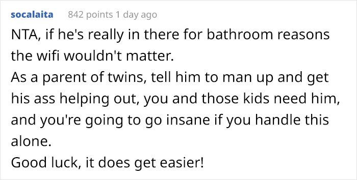 Wife Turns WiFi Off After Noticing Husband Goes To The Toilet Whenever It&#8217;s His Time To Take Care Of Kids