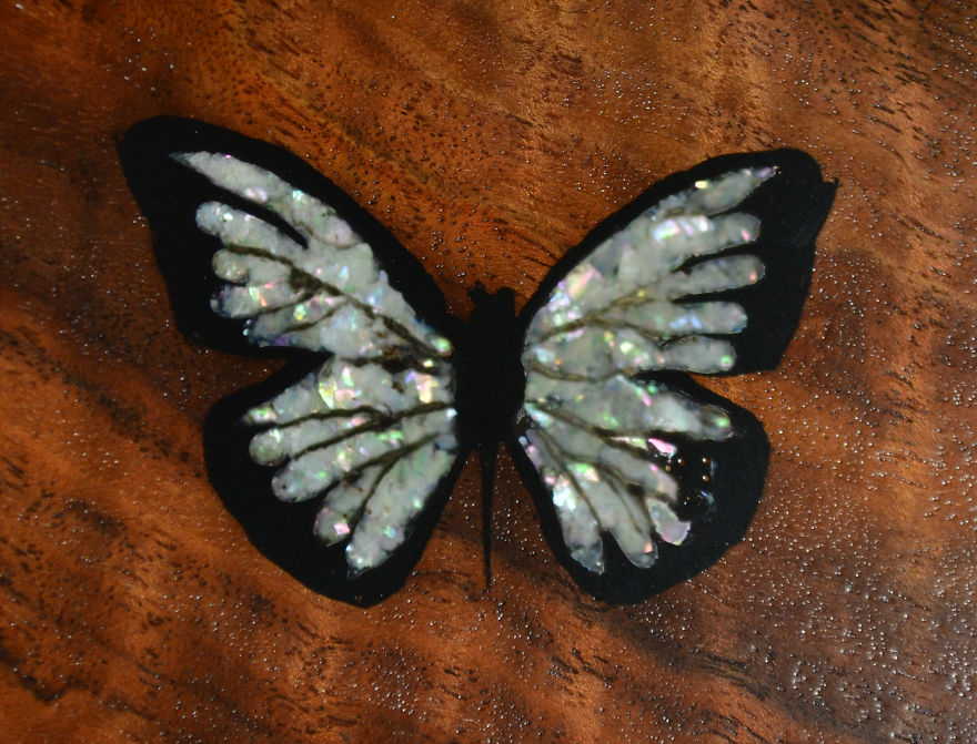 Butterfly Made With Inlaid Opal And Crushed Mother Of Pearl Butterfly Made With Inlaid Opal And Crushed Mother Of Pearl