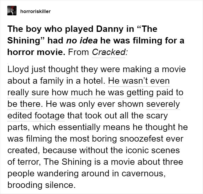 Turns Out The Child Actor Playing Danny In “The Shining” Had No Clue They Were Filming A Horror Movie Turns Out The Child Actor Playing Danny In “The Shining” Had No Clue They Were Filming A Horror Movie