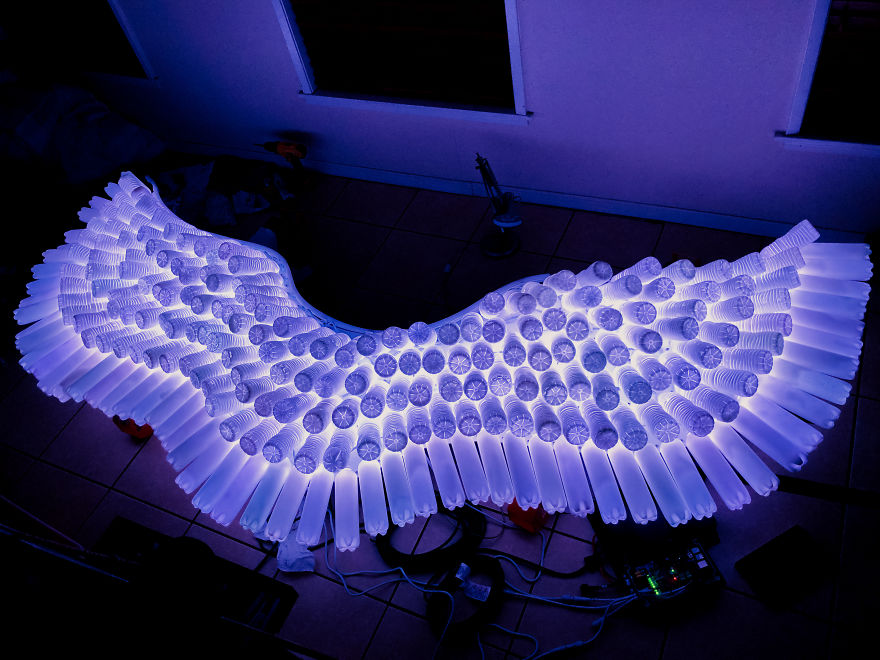 My Family And I Created A Led Angel Wing Light Sculpture Using 300 Recycled Water Bottles My Family And I Created A Led Angel Wing Light Sculpture Using 300 Recycled Water Bottles