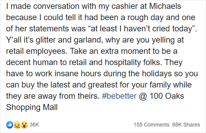 A Woman Shows What It’s Like To Work In Retail During The Holidays, Asks People To Be Nicer To Employees A Woman Shows What It’s Like To Work In Retail During The Holidays, Asks People To Be Nicer To Employees