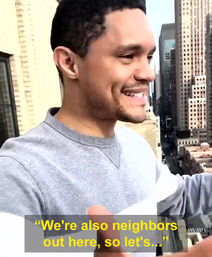 Trevor Noah Tries Singing From A Balcony In NYC Just Like People Did In Italy But Gets Told To Shut Up