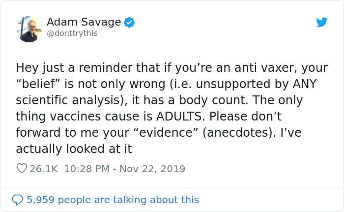 Adam Savage Makes A Statement About People Who Refuse To Wear A Mask, Shuts Down Idiots One By One Adam Savage Makes A Statement About People Who Refuse To Wear A Mask, Shuts Down Idiots One By One