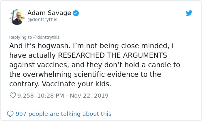 Adam Savage Makes A Statement About People Who Refuse To Wear A Mask, Shuts Down Idiots One By One Adam Savage Makes A Statement About People Who Refuse To Wear A Mask, Shuts Down Idiots One By One