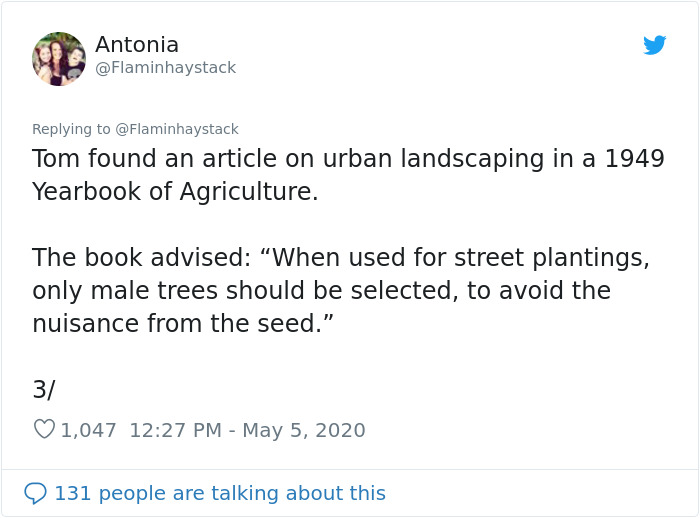 Scientist Discovers That “Tree Sexism” Might Be A Major Reason Behind Many Spring Allergies (Updated) Scientist Discovers That “Tree Sexism” Might Be A Major Reason Behind Many Spring Allergies (Updated)