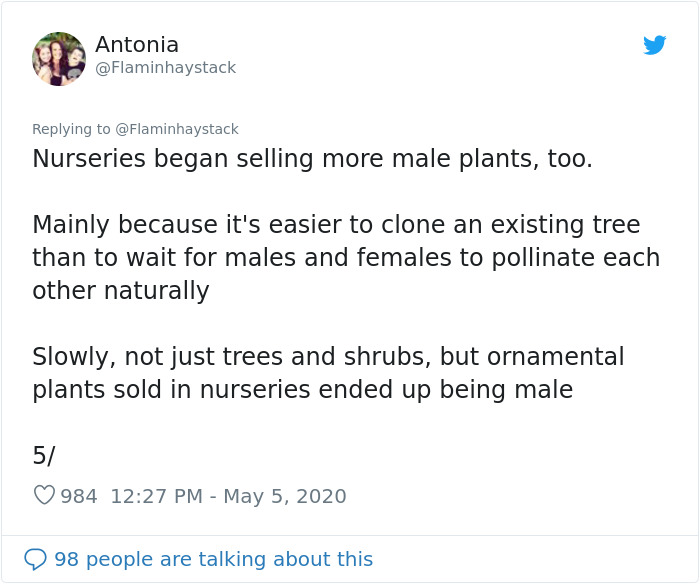 Scientist Discovers That “Tree Sexism” Might Be A Major Reason Behind Many Spring Allergies (Updated) Scientist Discovers That “Tree Sexism” Might Be A Major Reason Behind Many Spring Allergies (Updated)