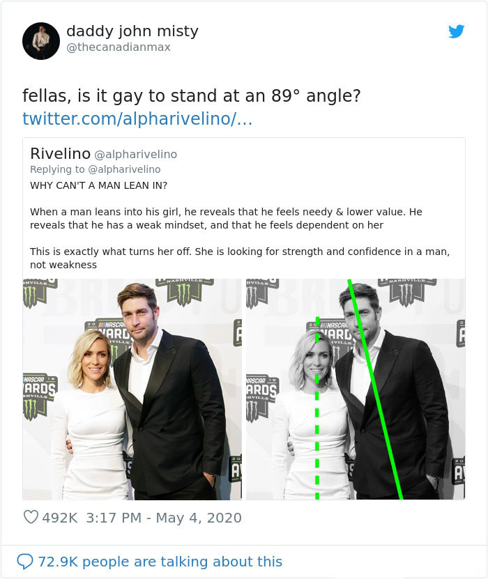 Twitter User Tells Males To Not Lean Into Their GFs Because It Makes Them Look Weak, Gets Called Out Twitter User Tells Males To Not Lean Into Their GFs Because It Makes Them Look Weak, Gets Called Out