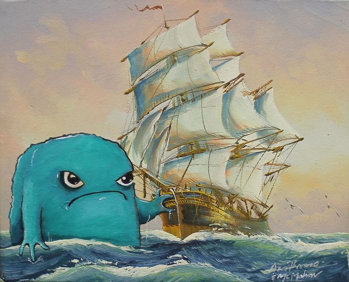 30 Thrift Shop Paintings Made Interesting Again With Funny Monsters By Chris McMahon
