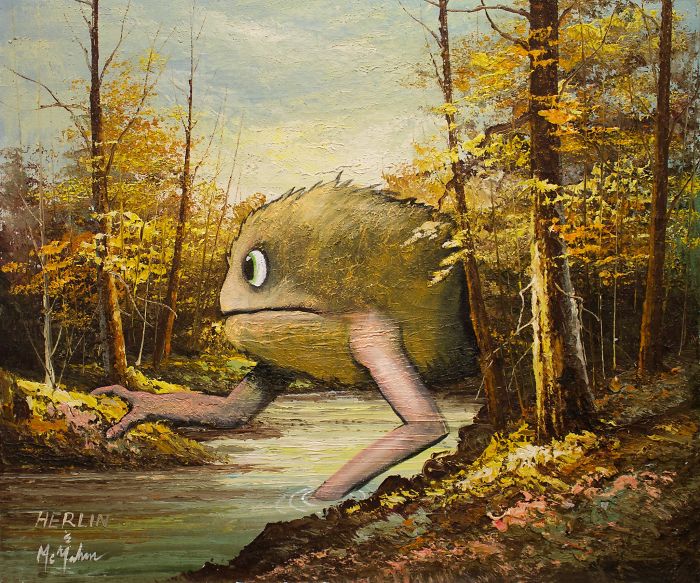 30 Thrift Shop Paintings Made Interesting Again With Funny Monsters By Chris McMahon