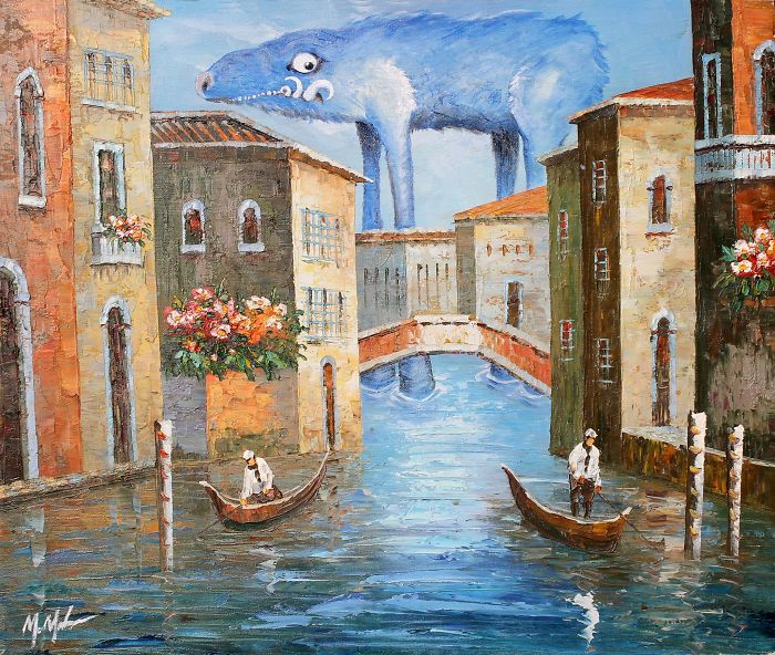 30 Thrift Shop Paintings Made Interesting Again With Funny Monsters By Chris McMahon