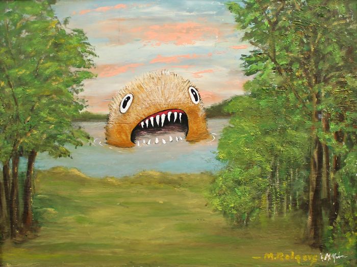 30 Thrift Shop Paintings Made Interesting Again With Funny Monsters By Chris McMahon