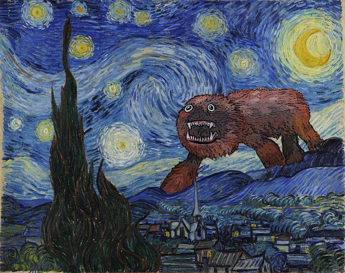 30 Thrift Shop Paintings Made Interesting Again With Funny Monsters By Chris McMahon