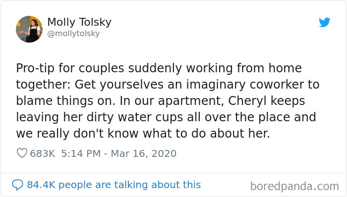 Someone Suggests That Couples Working From Home Should Blame Things On Fake “Coworkers”, Gets 30 Funny Replies Someone Suggests That Couples Working From Home Should Blame Things On Fake “Coworkers”, Gets 30 Funny Replies