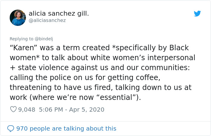 Feminist Suggests “Karen” Is A Sexist Slur Against Women, People Drop Some Knowledge On What “Karen” Really Means Feminist Suggests “Karen” Is A Sexist Slur Against Women, People Drop Some Knowledge On What “Karen” Really Means