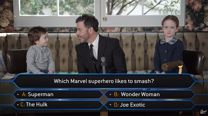 Jimmy Kimmel Hosts ‘Who Wants To Be A Millionaire’ For His Two Kids And Billy Adorably Loses His Patience Jimmy Kimmel Hosts ‘Who Wants To Be A Millionaire’ For His Two Kids And Billy Adorably Loses His Patience