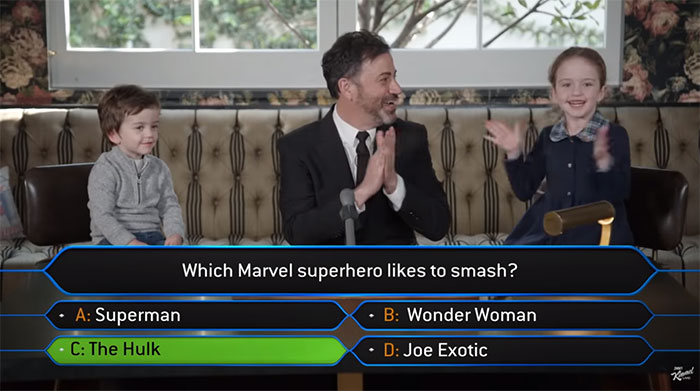 Jimmy Kimmel Hosts ‘Who Wants To Be A Millionaire’ For His Two Kids And Billy Adorably Loses His Patience Jimmy Kimmel Hosts ‘Who Wants To Be A Millionaire’ For His Two Kids And Billy Adorably Loses His Patience