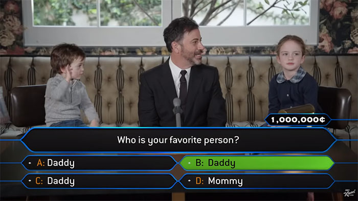 Jimmy Kimmel Hosts ‘Who Wants To Be A Millionaire’ For His Two Kids And Billy Adorably Loses His Patience Jimmy Kimmel Hosts ‘Who Wants To Be A Millionaire’ For His Two Kids And Billy Adorably Loses His Patience