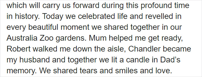 Bindi Irwin Gets Married At Her Late Dad’s Empty Zoo Just Hours Before Coronavirus Lockdown Bindi Irwin Gets Married At Her Late Dad’s Empty Zoo Just Hours Before Coronavirus Lockdown