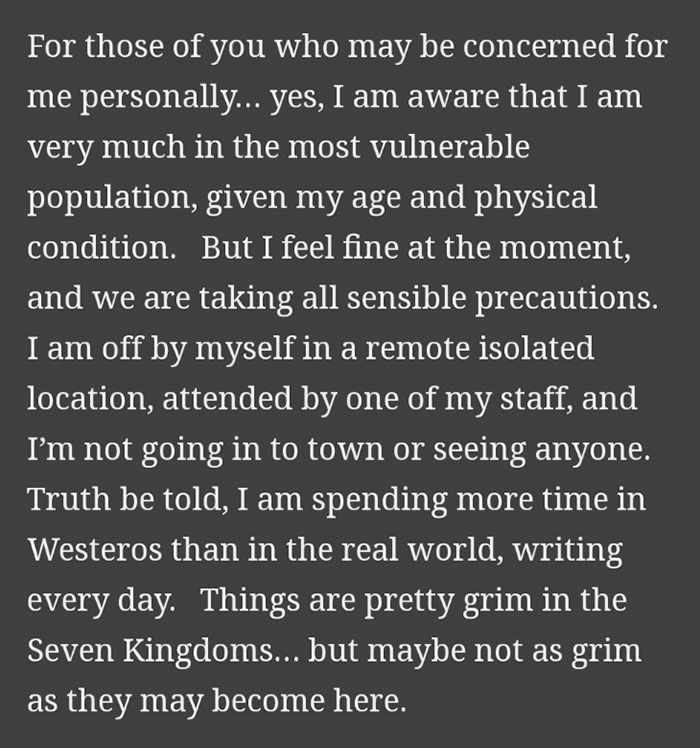While G.R.R. Martin Is In Self-Isolation, He’s Dropping Hints At Finishing GoT Books While G.R.R. Martin Is In Self-Isolation, He’s Dropping Hints At Finishing GoT Books