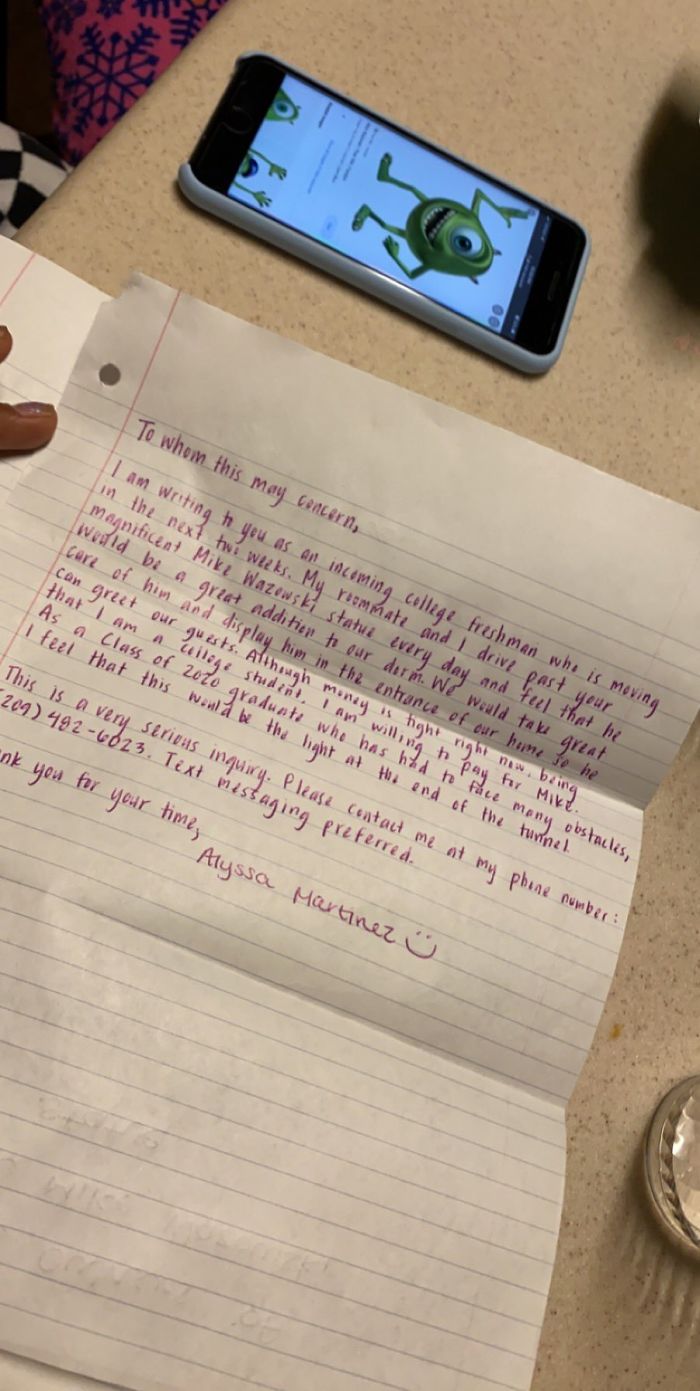 &#8216;He Will Be Mine&#8217;: College Student Writes A Heartfelt Letter To A Guy Who Has A Mike Wazowski Statue In His Front Yard, He Gives It As A Gift