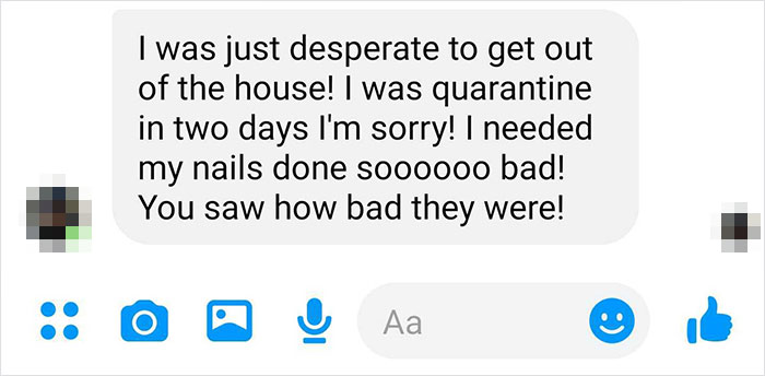 Woman Infected With Coronavirus Breaks Quarantine For Manicure Because She Needs Her Nails Done “Soooooo Bad” Woman Infected With Coronavirus Breaks Quarantine For Manicure Because She Needs Her Nails Done “Soooooo Bad”