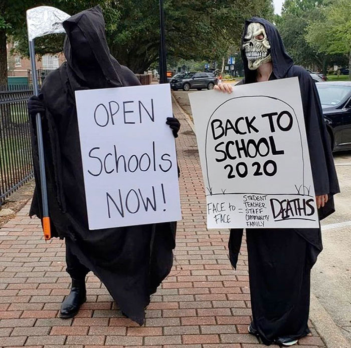 Grim Reapers Join Protesting “Karens” Who Want To Send Their Kids Back To School Grim Reapers Join Protesting “Karens” Who Want To Send Their Kids Back To School