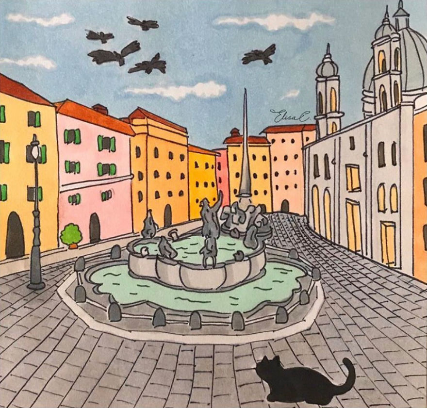 After Lockdown, I Was Happy To Explore Rome Again So I Drew These 19 Illustrations Of My Cat Walking Around The City After Lockdown, I Was Happy To Explore Rome Again So I Drew These 19 Illustrations Of My Cat Walking Around The City