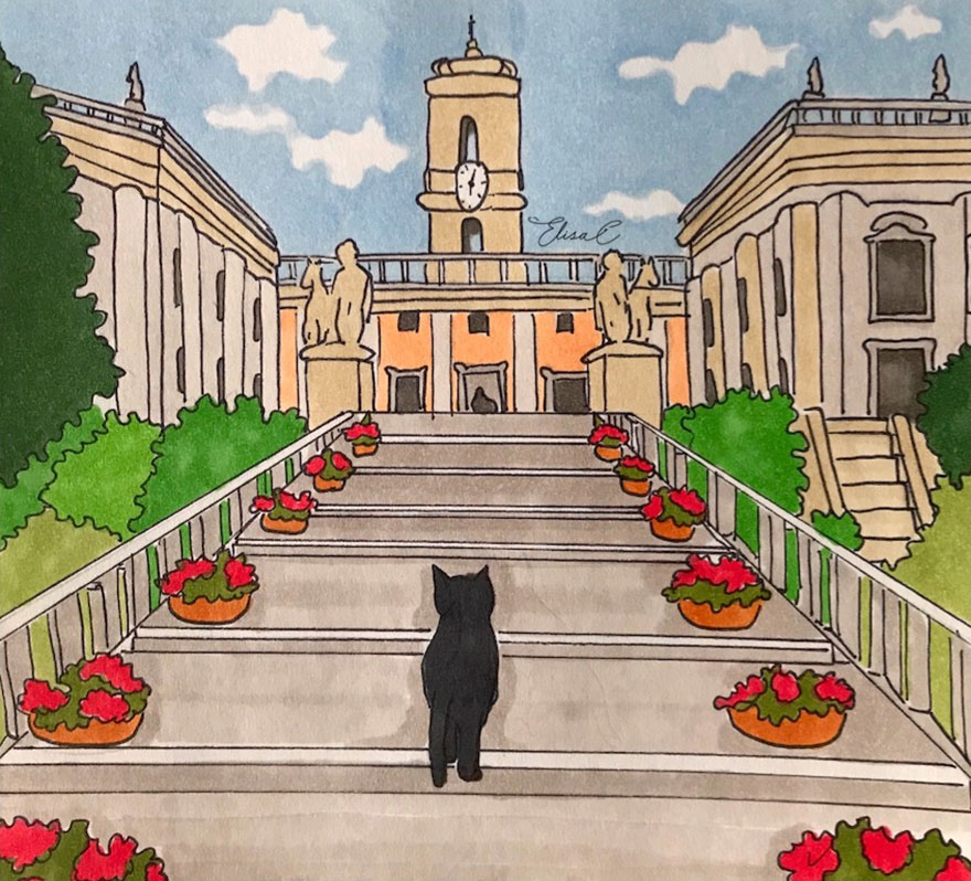 After Lockdown, I Was Happy To Explore Rome Again So I Drew These 19 Illustrations Of My Cat Walking Around The City After Lockdown, I Was Happy To Explore Rome Again So I Drew These 19 Illustrations Of My Cat Walking Around The City