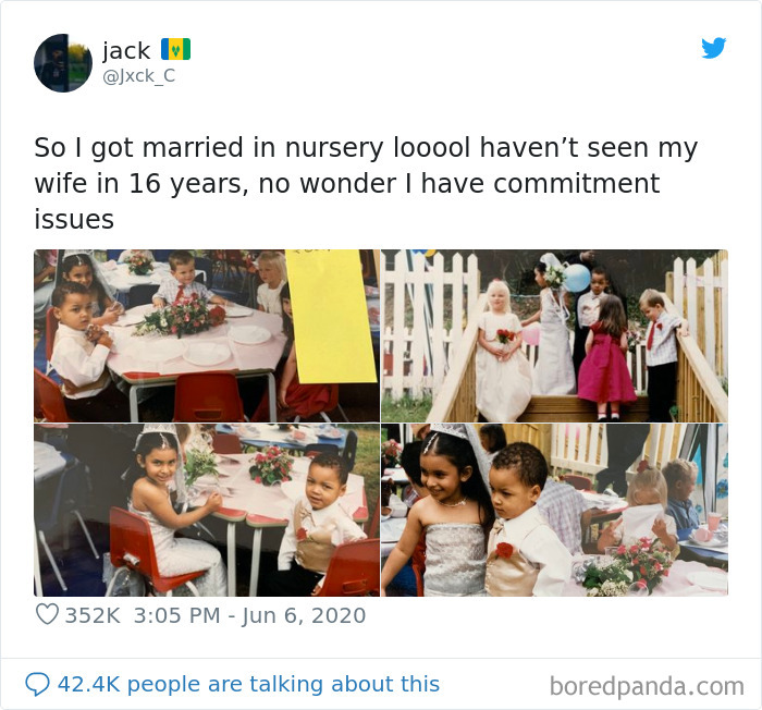 Guy Jokes That He Hasn’t Seen His ‘Wife’ Since They Got ‘Married’ In Preschool, Reunites After 16 Years On Twitter Guy Jokes That He Hasn’t Seen His ‘Wife’ Since They Got ‘Married’ In Preschool, Reunites After 16 Years On Twitter