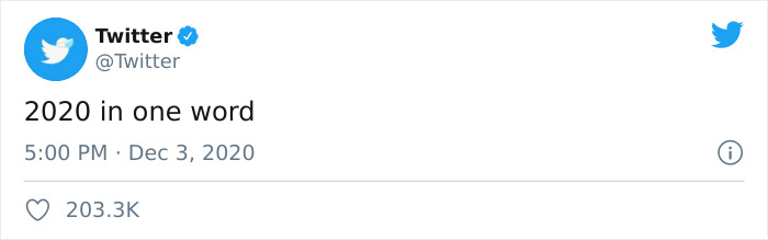 30 Of The Best Company Replies To Twitter’s “Describe 2020 In One Word” Challenge 30 Of The Best Company Replies To Twitter’s “Describe 2020 In One Word” Challenge