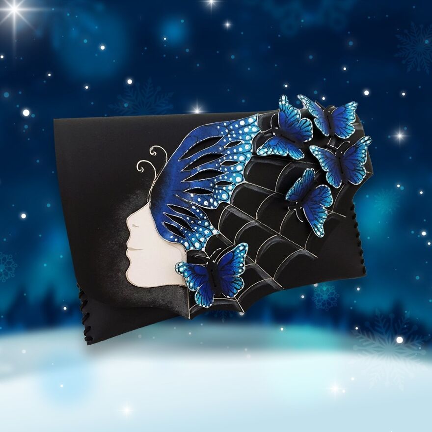 I Use 3D And Collage Techniques To Create Unique Handmade Winter-Themed Leather Clutch Bags (21 Pics)