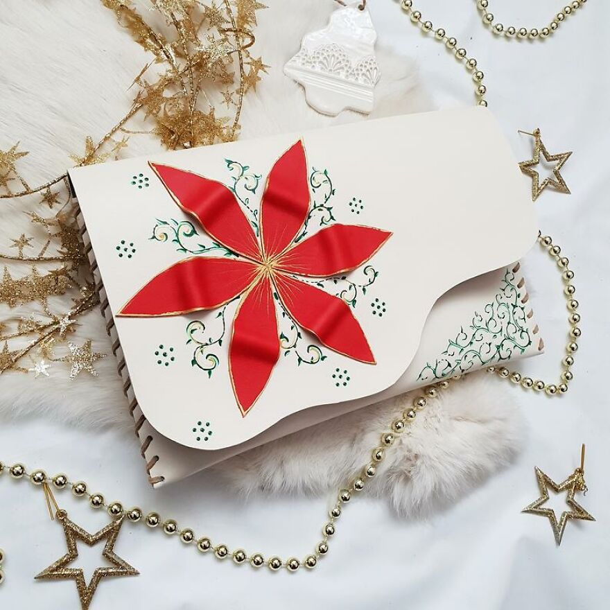 I Use 3D And Collage Techniques To Create Unique Handmade Winter-Themed Leather Clutch Bags (21 Pics)