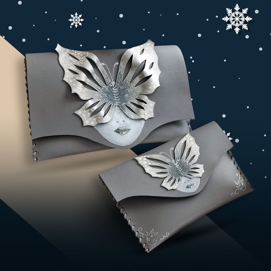 I Use 3D And Collage Techniques To Create Unique Handmade Winter-Themed Leather Clutch Bags (21 Pics)