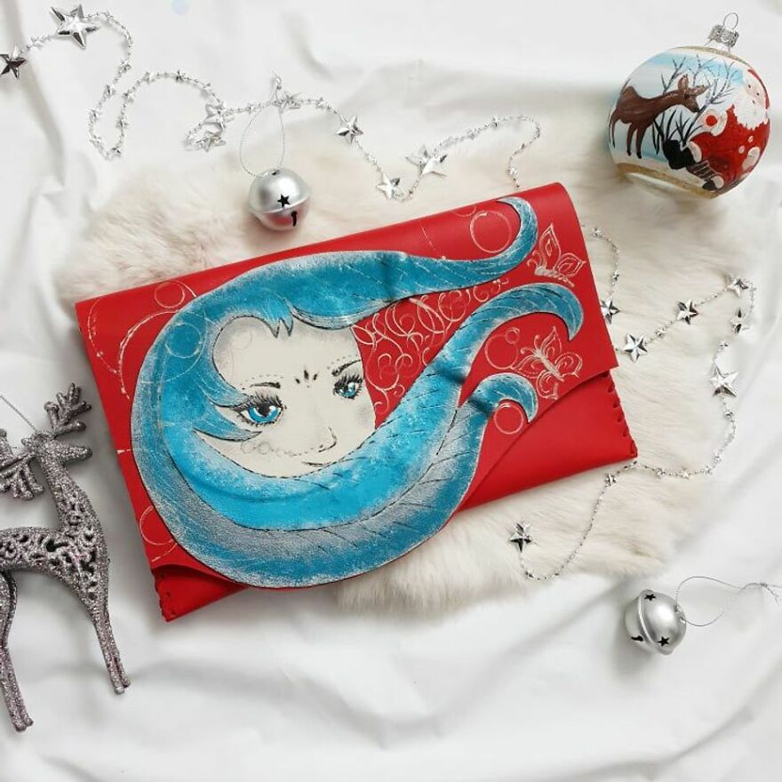 I Use 3D And Collage Techniques To Create Unique Handmade Winter-Themed Leather Clutch Bags (21 Pics)