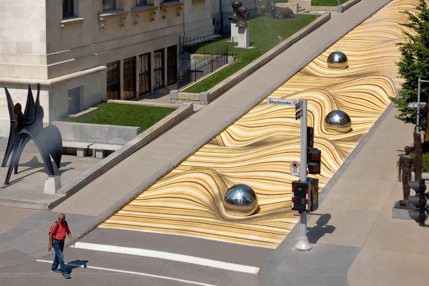 Optical Illusion Transforms A Street In Montreal Into Wavy Sand Dunes Optical Illusion Transforms A Street In Montreal Into Wavy Sand Dunes