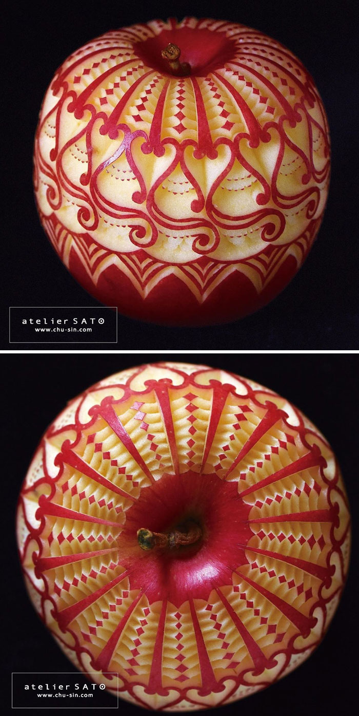 Artist Creates Beautiful Patterns On Fruits And Vegetables By Hand-Carving Intricate Designs Artist Creates Beautiful Patterns On Fruits And Vegetables By Hand-Carving Intricate Designs