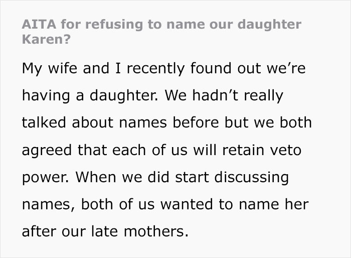 Dad Refuses To Call His Daughter Karen Like His Wife Wants, Asks The Internet If He’s A Jerk Dad Refuses To Call His Daughter Karen Like His Wife Wants, Asks The Internet If He’s A Jerk