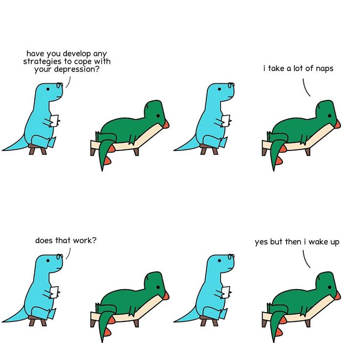 Explore Mental Health and Life Through Honest Dinosaur Comic Strips Explore Mental Health and Life Through Honest Dinosaur Comic Strips